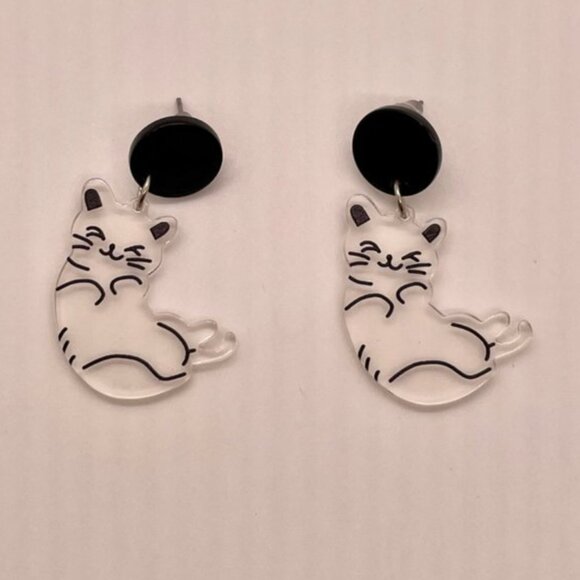 ⭐️❤️ FREE Cat Kitten Clear Chic Glam Animal Cute Girly Modern Hip Drop Earrings - Picture 1 of 9